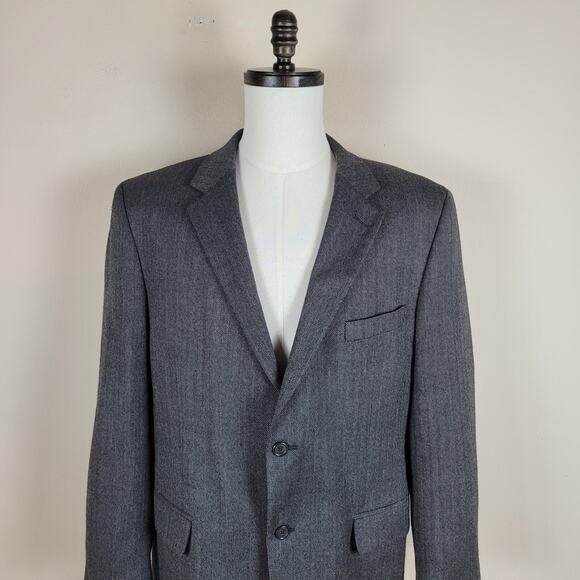 Joseph & Feiss Blazer Jacket 43R Black Gray Herringbone Lambswool Work Office - Picture 2 of 11